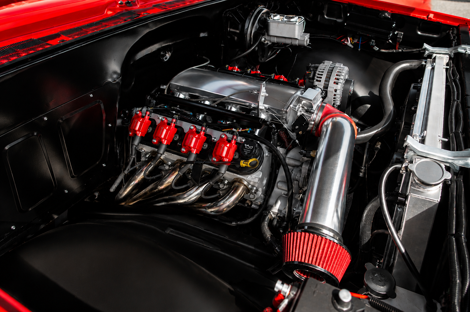 Red C10 engine bay