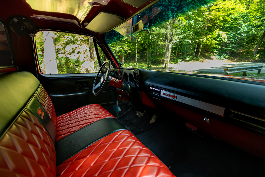 Red C10 interior and dashboard