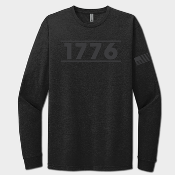 Black on black long-sleeve shirt with '1776' text on a white background