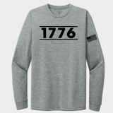Gray long-sleeve shirt with '1776' printed on a white background