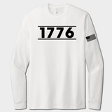 White long-sleeve shirt with '1776' printed on a white background