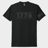Black on black t-shirt with '1776' printed on a white background