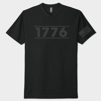 Black on black t-shirt with '1776' printed on a white background
