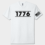White t-shirt with '1776' printed on a white background