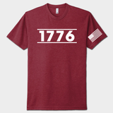 red t-shirt with '1776' printed on it and an American flag sleeve patch against a white background
