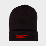 JRB 50 CAL bullet knit beanie black with red logo