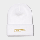 JRB 50 CAL bullet knit beanie white with gold logo