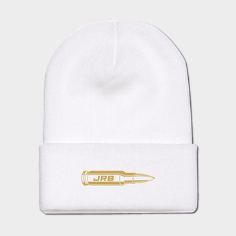 JRB 50 CAL bullet knit beanie white with gold logo