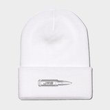 JRB 50 CAL bullet knit beanie white with gray logo