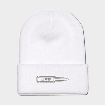 JRB 50 CAL bullet knit beanie white with gray logo