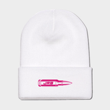 JRB 50 CAL bullet knit beanie white with pink logo