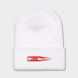 JRB 50 CAL bullet knit beanie white with red logo