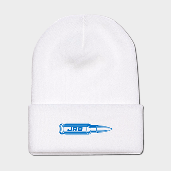 JRB 50 CAL bullet knit beanie white with blue logo