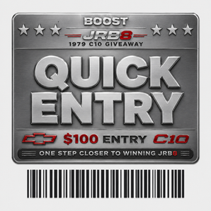 Promotional boost entry ticket for Giveaways with blue text and logo.