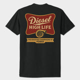 Black t-shirt with 'Diesel High Life' graphic design