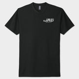 Black t-shirt with a white logo 