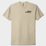 cream t-shirt with a logo on the chest 