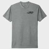 Gray t-shirt with a black logo