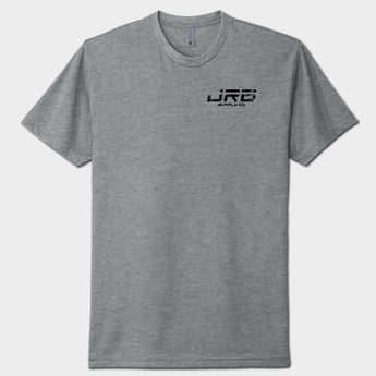 Gray t-shirt with a black logo