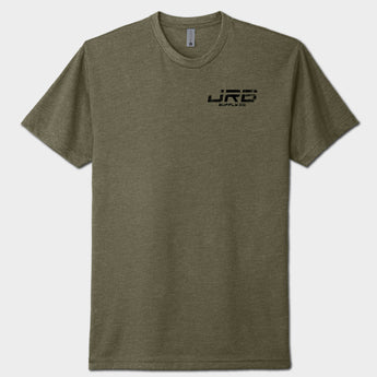 Green t-shirt with a black logo