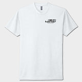 White t-shirt with a black logo