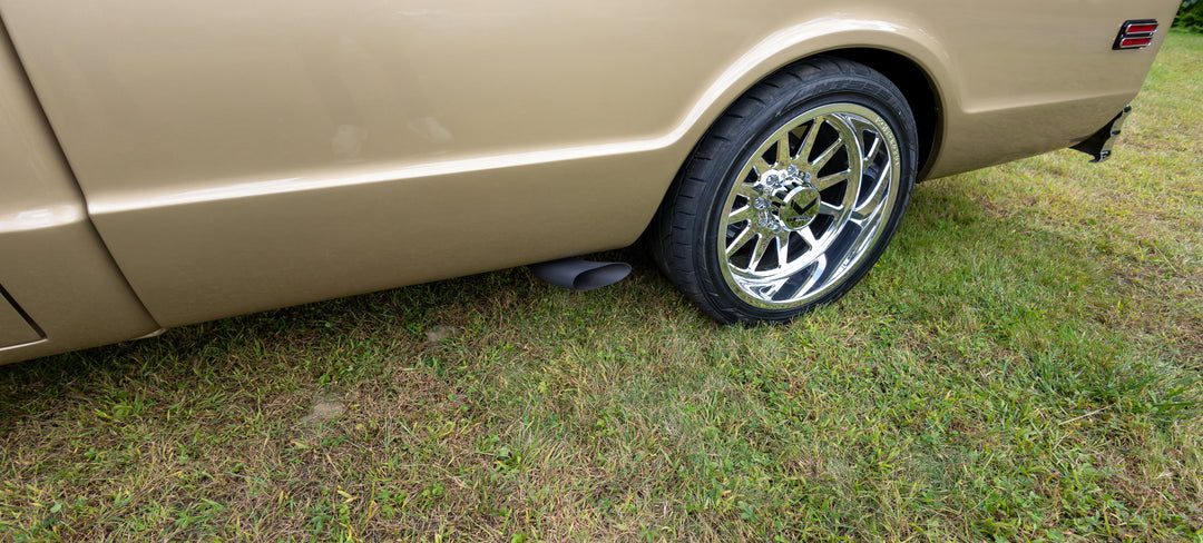 Custom restored JRB9 1969 Chevrolet C20 exterior with tan and maroon two-tone paint