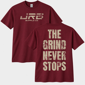 Garnet Grind Never Stops tee front and back
