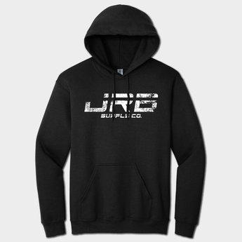 front black hoodie with JRB Supply co logo
