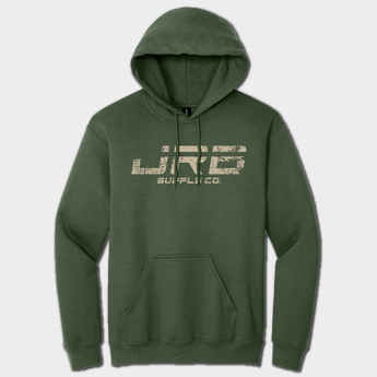 front military green hoodie with JRB Supply co logo