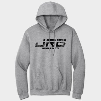 front gray hoodie with JRB Supply co logo