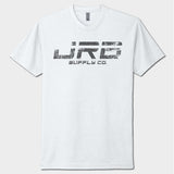 White t-shirt with black text
