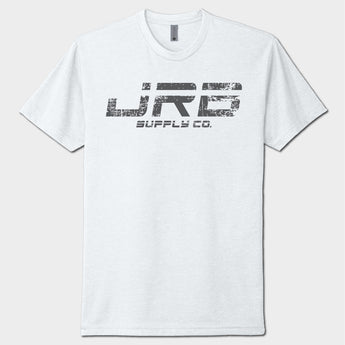 White t-shirt with black text