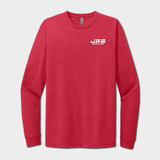 Front of JRB collab long sleeve shirt red with white logo