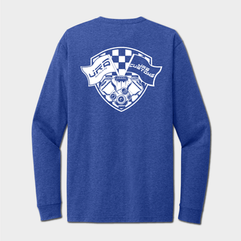 Back of JRB collab long sleeve shirt blue with white logo