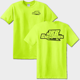 hiviz green front and back JRB Customs t-shirt
