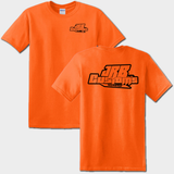 hiviz orange front and back JRB Customs t-shirt