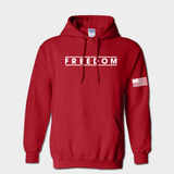 cardinal red hoodie with freedom text and american flag graphic