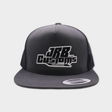 front view of JRB customs snapback hat black and gray