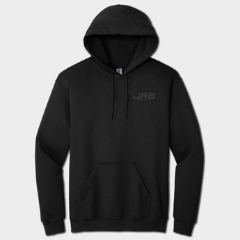 Black hoodie with 'JRB' branding on front design on a white background