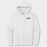 front white hoodie with JRB supply co logo