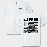 front and back white tshirt with JRB supply co logo and mini truck graphic
