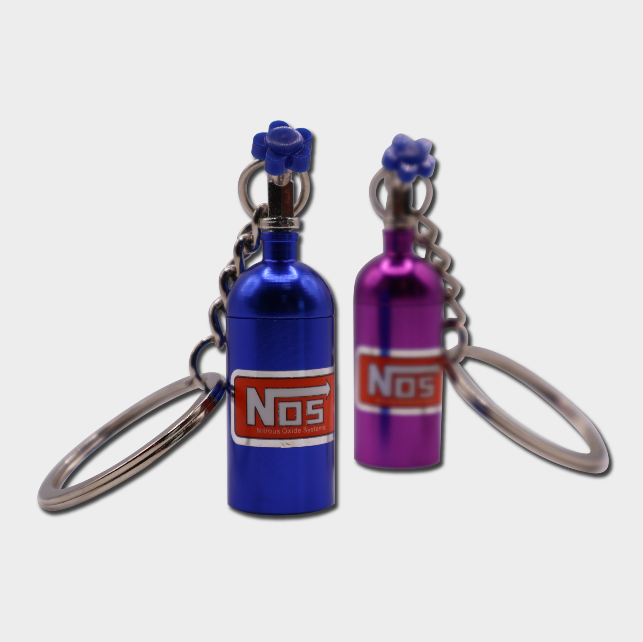 angled/dual view of nitrous NOS key chains