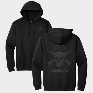 front and back black skull and rifle stealth hoodie