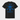 Black t-shirt with blue skull and crossbones design on a white background