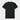 Black t-shirt with blue logo on a white background
