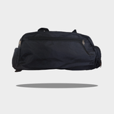 back of jrb supply gym bag black with white logo