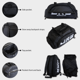 overview diagram of jrb supply gym bag black with white logo