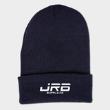 navy beanie with JRB Supply Co logo