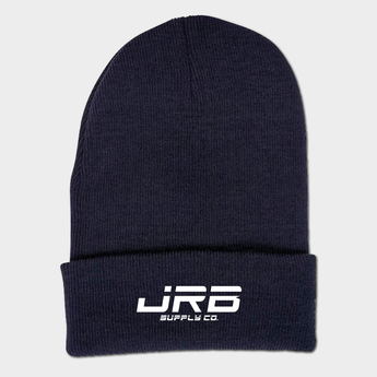 navy beanie with JRB Supply Co logo