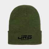 olive green beanie with JRB Supply Co logo